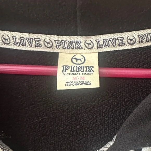 PINK Victoria's Secret Black Hoodie with White Accents - Picture 2 of 5